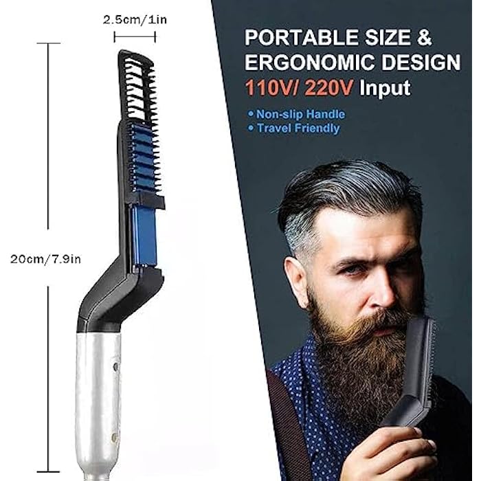 Excefore Beard Straightener for Men, Hair Straightener Brush, Beard Straightening Comb, Quick Heated Anti Scald Multifunctional Ionic Hair Beard Straightener Comb Styler Tools - Image 2